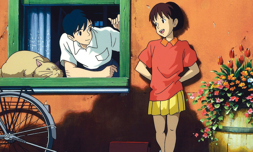 Shizuku reposada sobre la pared hablando con Seiji